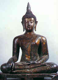 Buddha Subduing Mara, Lanna art, 15th - 16th centuries. From Wat Phra Chao Lan Thong, Chiang Saen District, Chiang Rai. (6.0 K)